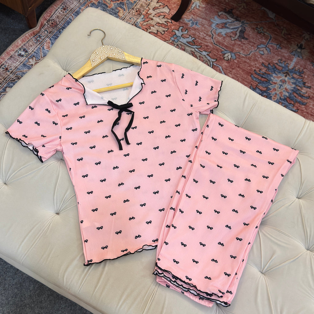 Cutest little bow printed pajama set
