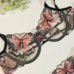 Coral Butterfly Bow Tie Net Bra Set