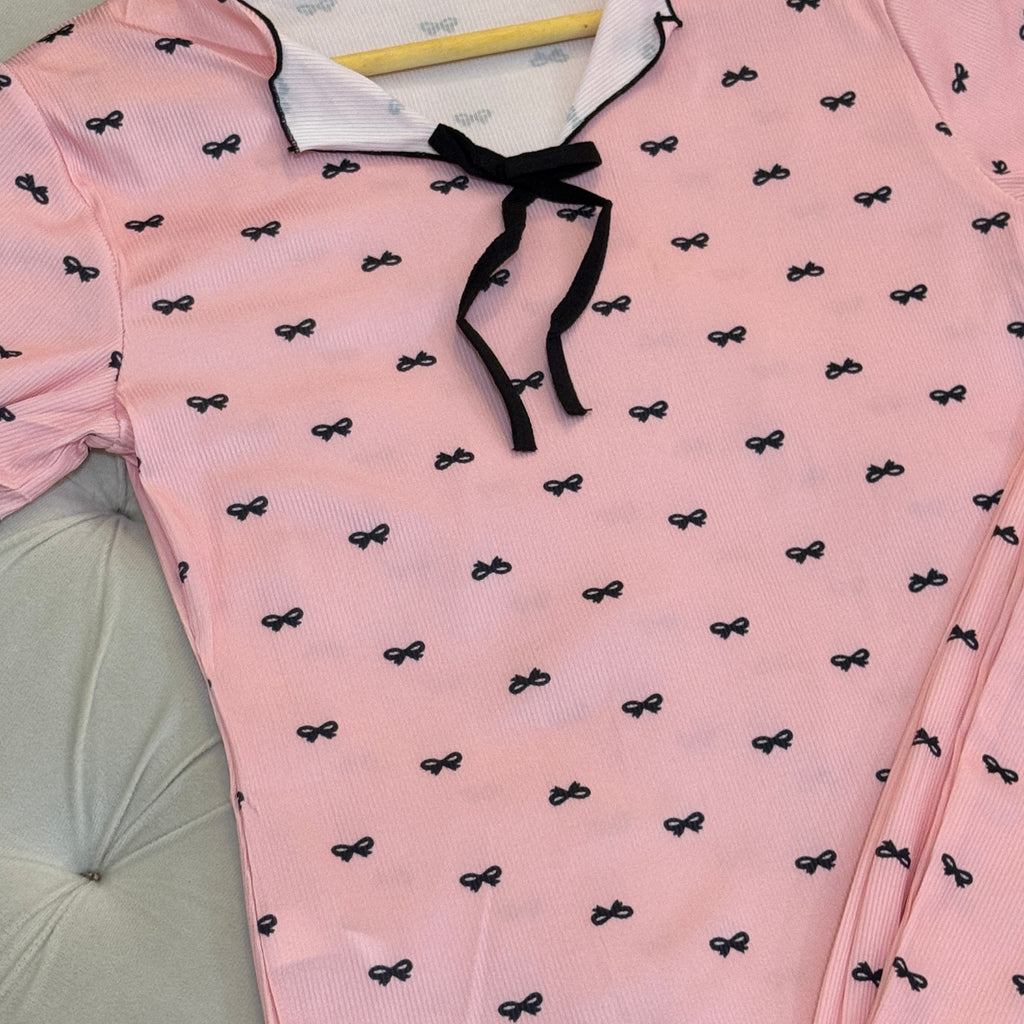 Cutest little bow printed pajama set