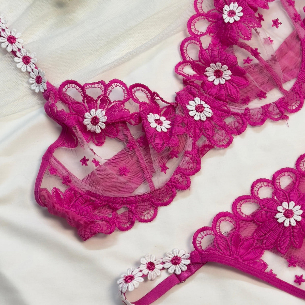 Pink Bloom Net Bra Set