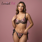 Coral Butterfly Bow Tie Net Bra Set