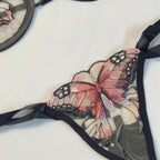 Coral Butterfly Bow Tie Net Bra Set