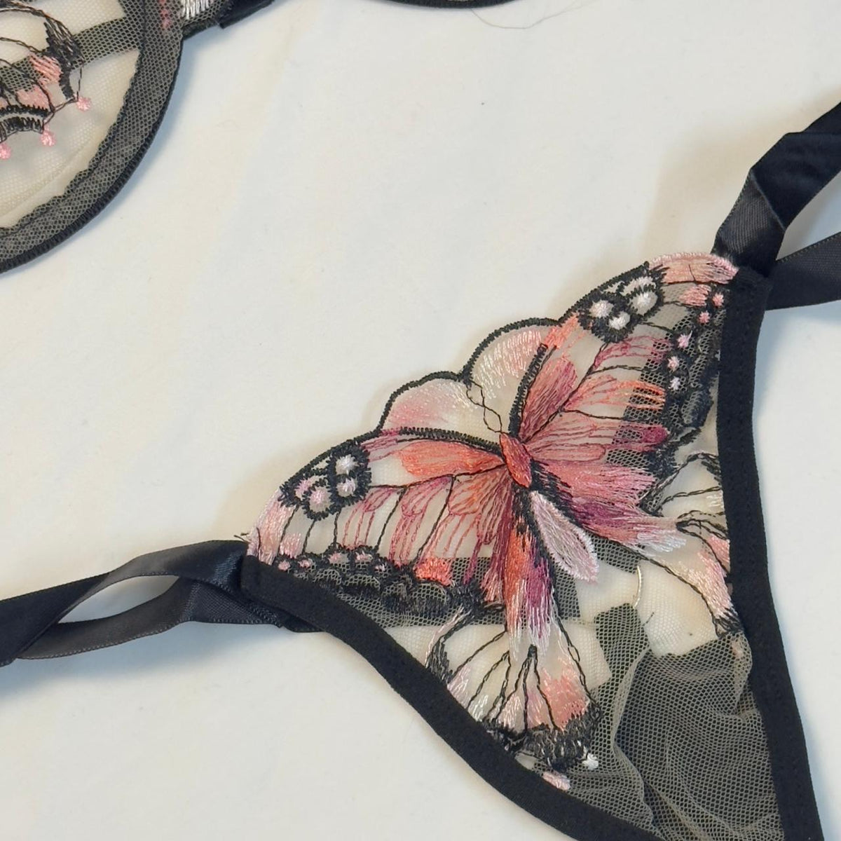 Coral Butterfly Bow Tie Net Bra Set