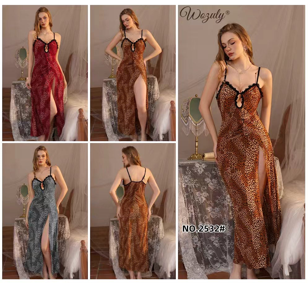 Leopard Print Front Slit Gown