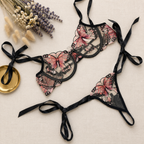 Coral Butterfly Bow Tie Net Bra Set