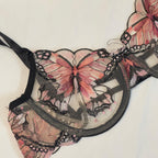 Coral Butterfly Bow Tie Net Bra Set
