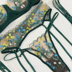 Floral Net Embroidered 4 piece Garter Set
