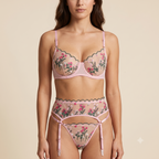 Floral Net Embroidered 4 piece Garter Set