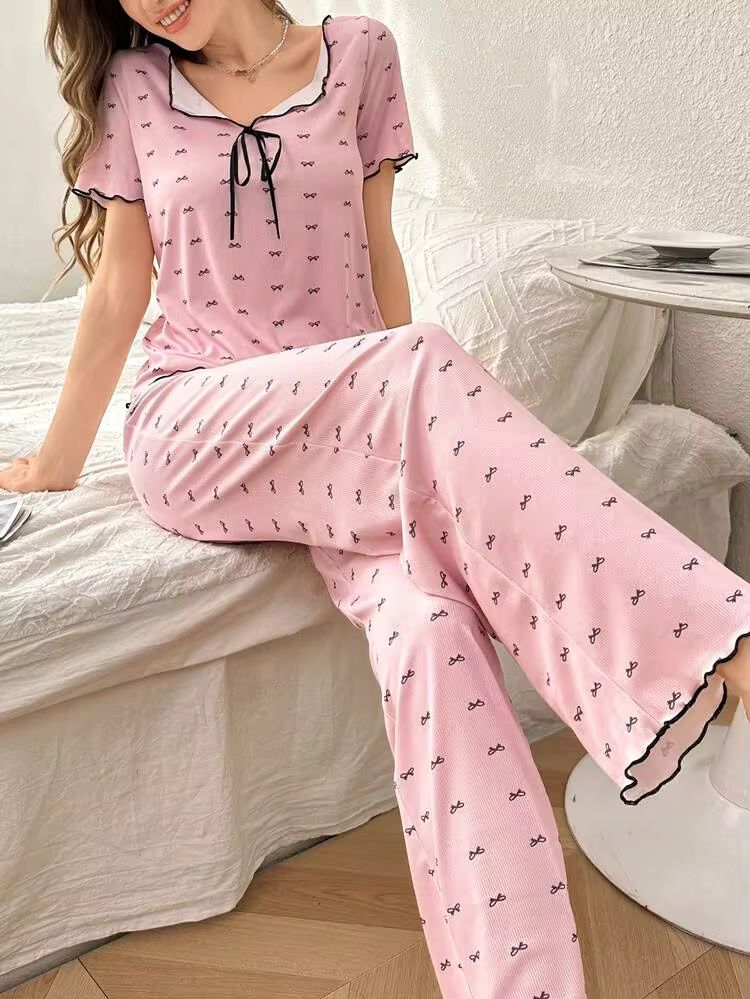 Cutest little bow printed pajama set