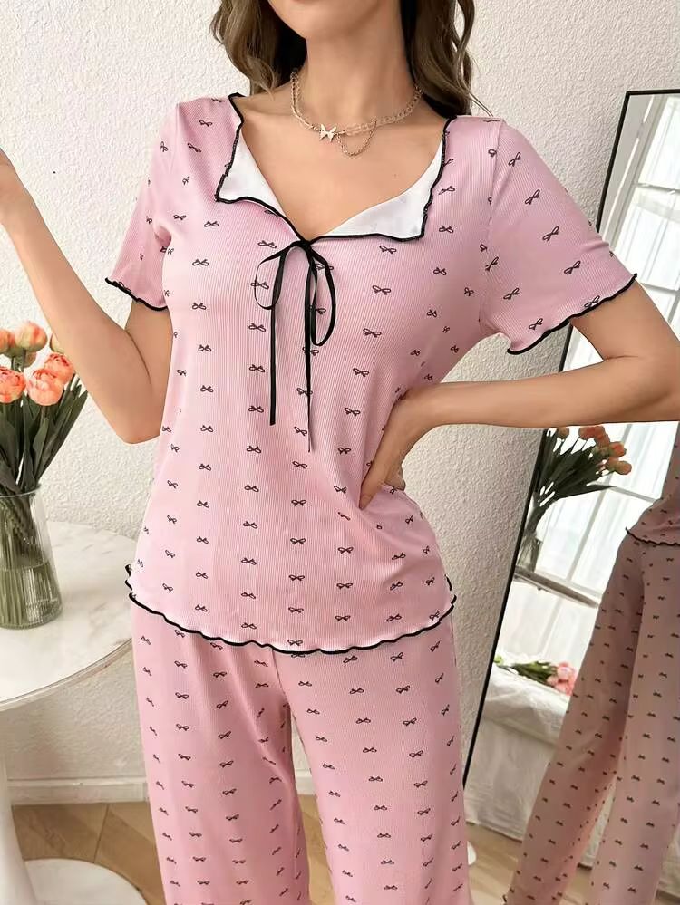 Cutest little bow printed pajama set