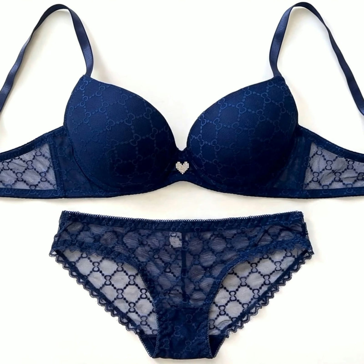 Heart Charm Lace Push Up Bra & Panty Set