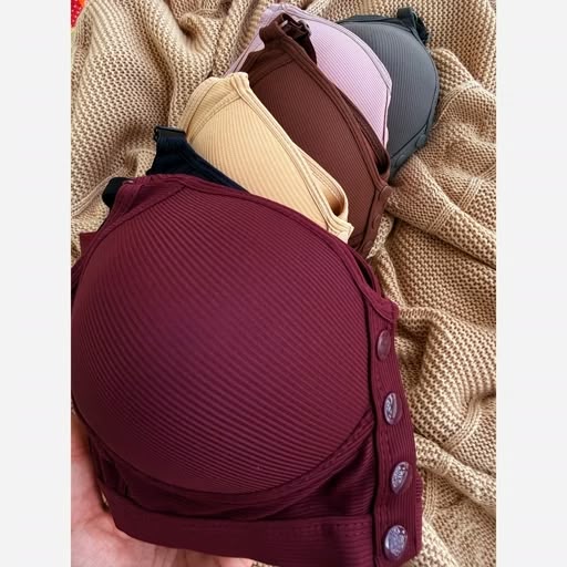 Ribbed Front Button Padded Bra – Pack of 3