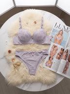 Love Rhinestone Push-Up Bra Set with Sparkling Lip Detail
