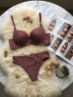 Love Rhinestone Push-Up Bra Set with Sparkling Lip Detail