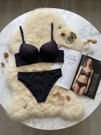 Love Rhinestone Push-Up Bra Set with Sparkling Lip Detail