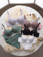 Love Rhinestone Push-Up Bra Set with Sparkling Lip Detail