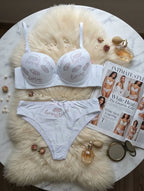 Love Rhinestone Push-Up Bra Set with Sparkling Lip Detail