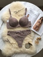 Love Rhinestone Push-Up Bra Set with Sparkling Lip Detail