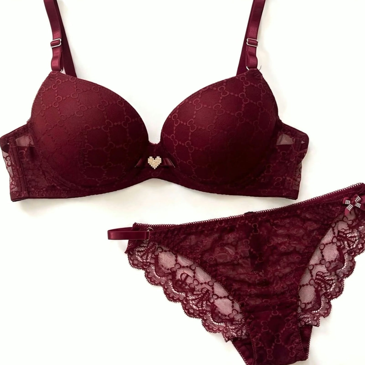 Heart Charm Lace Push Up Bra & Panty Set