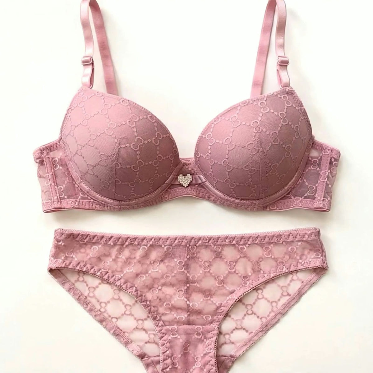 Heart Charm Lace Push Up Bra & Panty Set