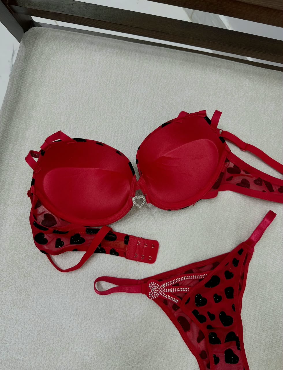 Glitter Heart Rhinestone Push Up Bra & Panty Set – Pack of 3